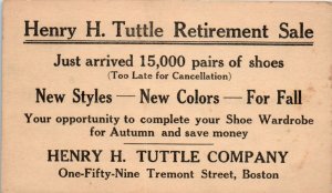 1928 Henry H. Tuttle Co. Retirement Sale Boston MA Advertising Postcard