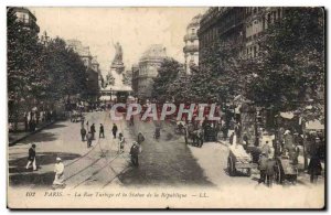 Paris Postcard The Old Turbigo Street and the statue of the Republic