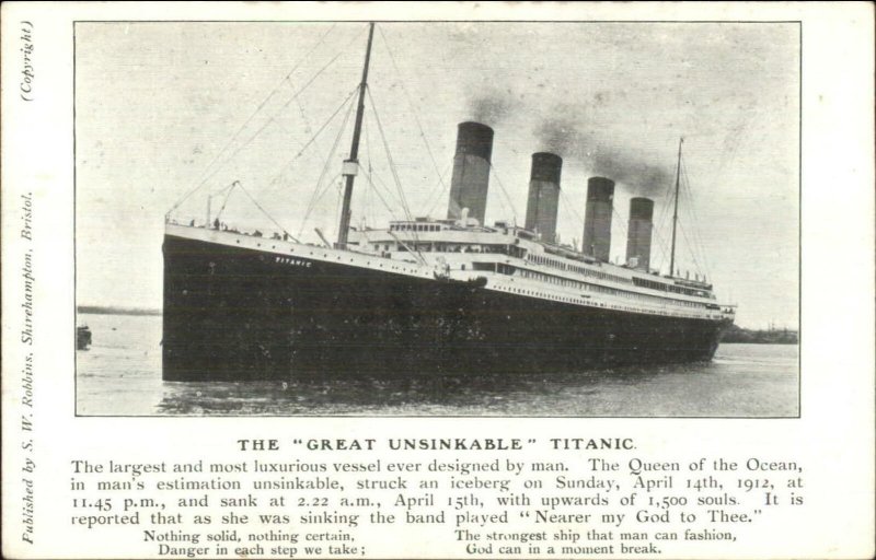 The Great Unsinkable Titanic - Steamship S.W. Robbins c1911 Postcard G19