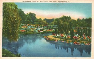 Vintage Postcard 1930 Sunken Gardens Roger Williams Park Providence Rhode Island