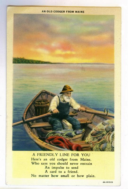 An Old Codger from Maine unused linen Curt Teich PPC w/ Poem