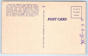 KANSAS CITY, MO Missouri ~ Roadside BUS TERMINAL Pickwick Hotel  c1940s Postcard