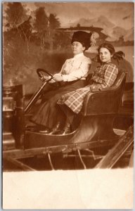 Mother Daughter Automobile Ride Real Photo RPPC Postcard