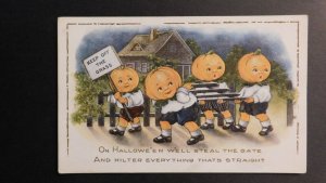 Mint USA Picture Postcard Halloween Pumpkin Children Steal Fence and Sign