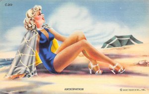 Anticipation Girl in her swimming suit Bathing Beauty Unused 