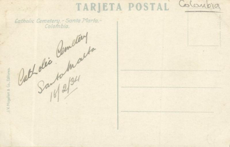 colombia, SANTA MARTA, Cementerio Católico, Catholic Cemetery (1934) RPPC