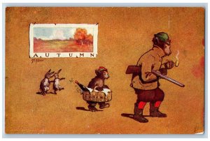 St. John Artist Signed Postcard Autumn Anthropomorphic Bear Pipe Smoke 1907