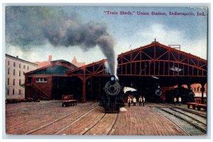 1910 View Of Train Sheds Union Station Indianapolis Indiana IN Antique Postcard 
