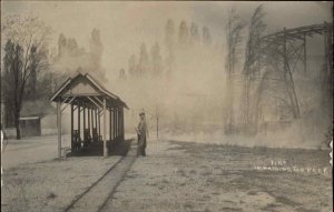 Michigan City IN Washington Park Fire Trolley Stop Real Photo Postcard c1910