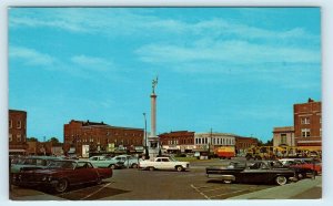 ANGOLA, IN ~ Street Scene Civil War Statue c1950s Cars Steuben County Postcard