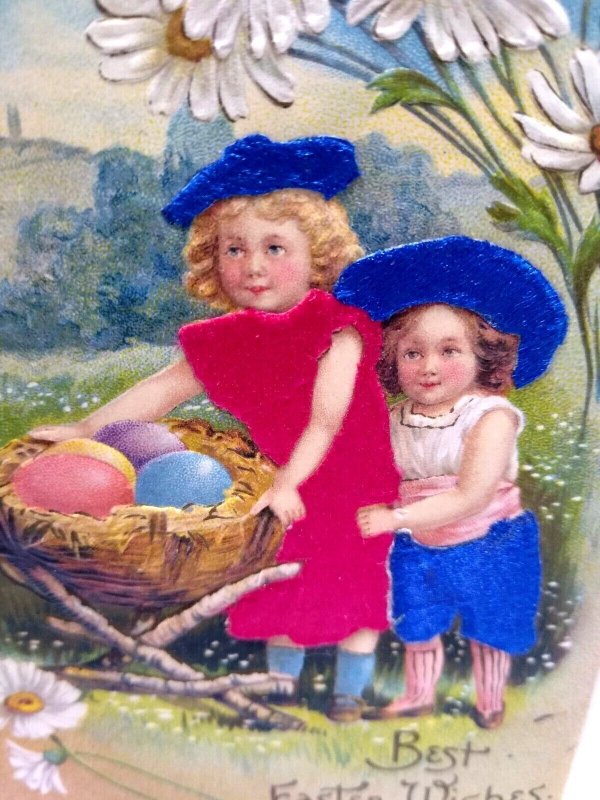 Easter Postcard Fantasy Giant Eggs Victorian Children Silk Clothes Germany