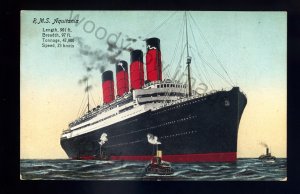 LS2466 - Cunard Liner - Aquitania - built 1914 - & Three Tugs - postcard