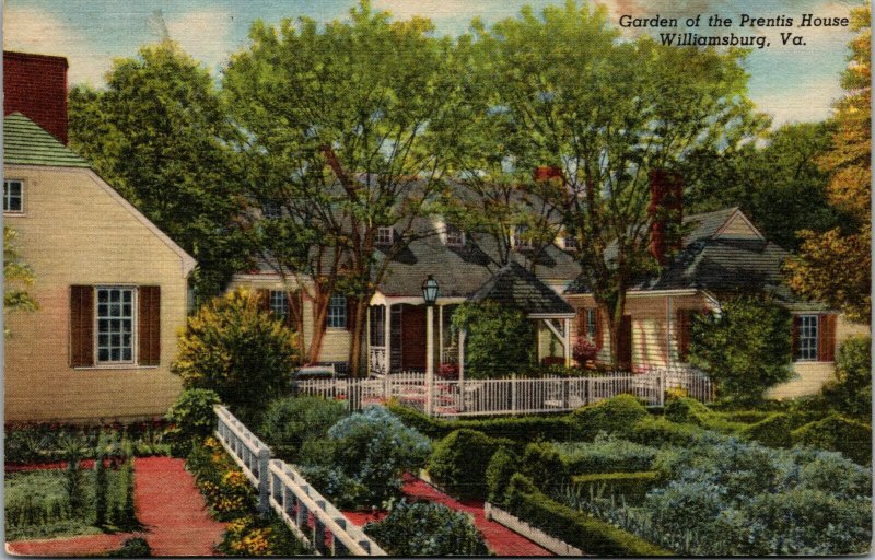 Vtg 1950s Prentis House Garden Williamsburg Virginia VA Linen Postcard