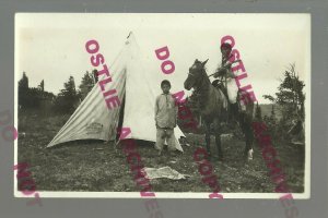 Pueblo COLORADO RPPC c1910 INDIAN CAMP Man RIFLE Horse TENT F.J. Burch INDIANS