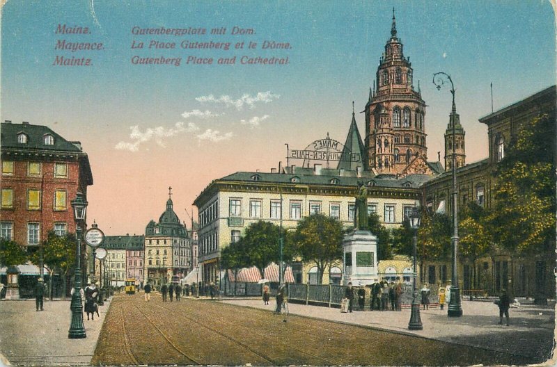 Gutenberg Place and Cathedral Mainz Germany Post card