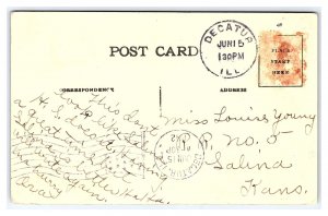 Postcard High School Decatur ILL. Illinois c1912 Postmark