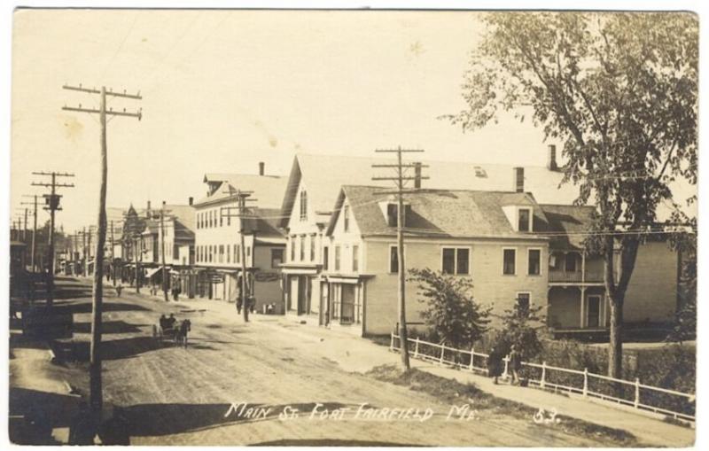 Fort Fairfield ME Dirt Street View Store Fronts Horse RPPC Real Photo Postcard