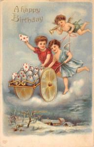 Happy Birthday Angel Cherub Letter Cart Antique Postcard K106157