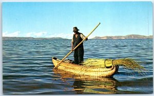 Postcard - Totora Boat on Lake Titicaca - Cusco, Peru