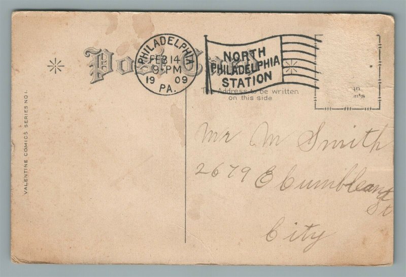 FAT MAN w/ SKINNY DOG ANTIQUE COMIC POSTCARD