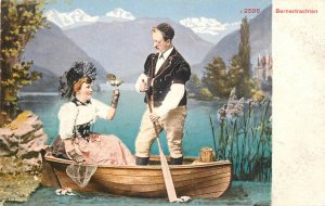 Swiss folk types couple costumes Bern boat love idyll Switzerland old postcard