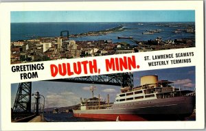 Multi View, Greetings from Duluth MN St Lawrence Seaway Vintage Postcard D66