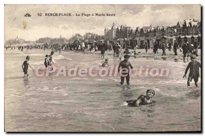 Old Postcard Berck Plage beach high Maree