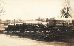 Charlestown IN Trailer Camp Old Car Real Photo Postcard