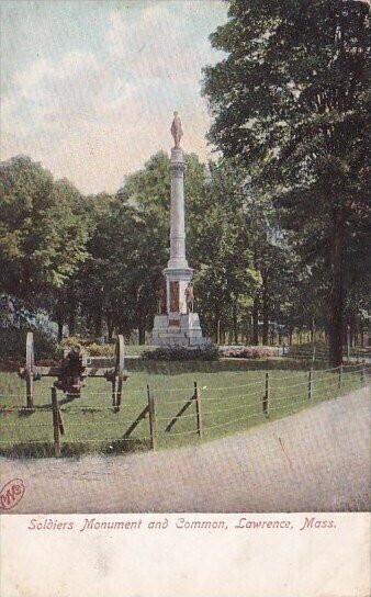 Soldiers Monument And Common Lawrence Massachusetts 1909