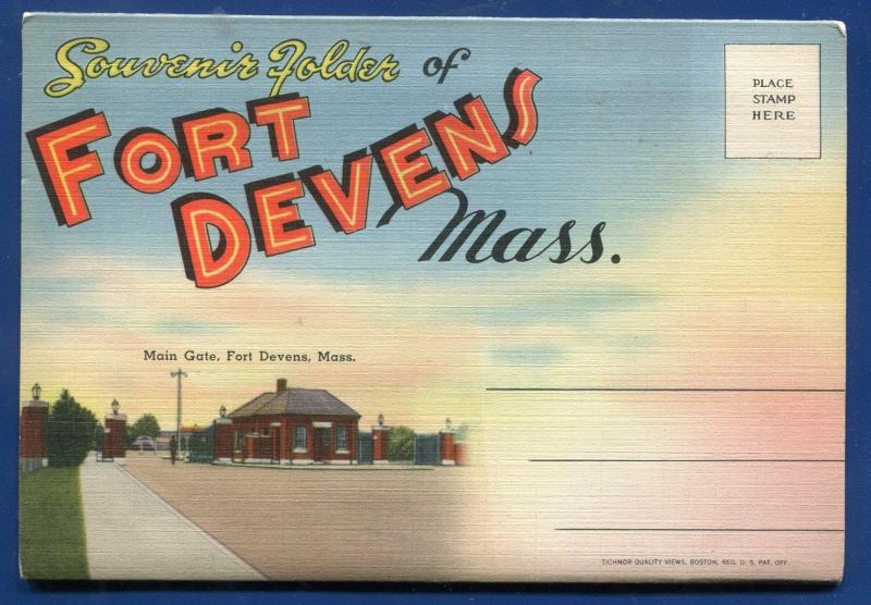 Fort Devens Massachusetts mass ma tents barracks post theater postcard folder