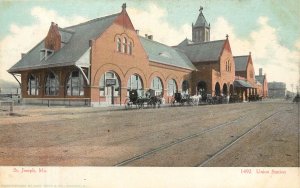 UDB Curt Teich Postcard St. Joseph MO Railroad Depot Union Station 1492