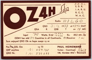 Radio Card OZ4H Paul Heinemann Denmark Amateur Radio Station Posted Postcard