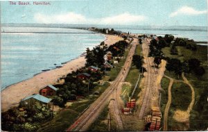 Postcard ON Hamilton The Beach Aerial View Railroad Cottages Lighthouse 1912 S99