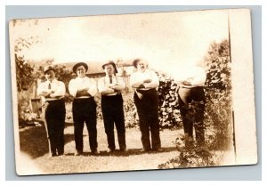 Vintage 1900's RPPC Postcard Portrait of Five Men in the Garden Indiana