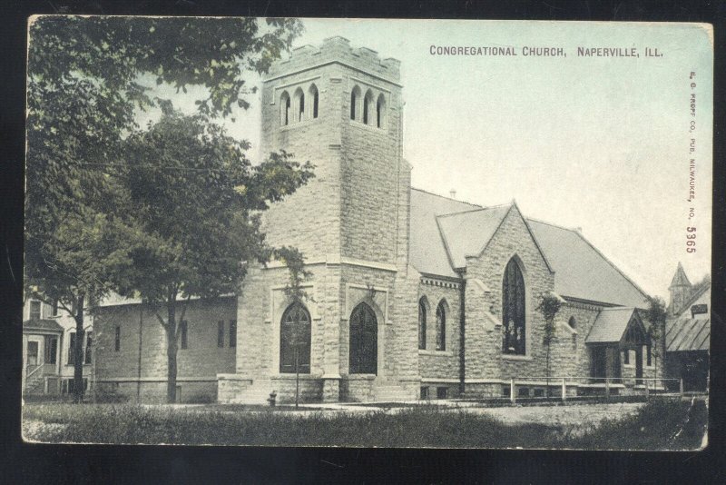 NAPERVILLE ILLINOIS CONGREGATIONAL CHURCH 1908 VINTAGE POSTCARD