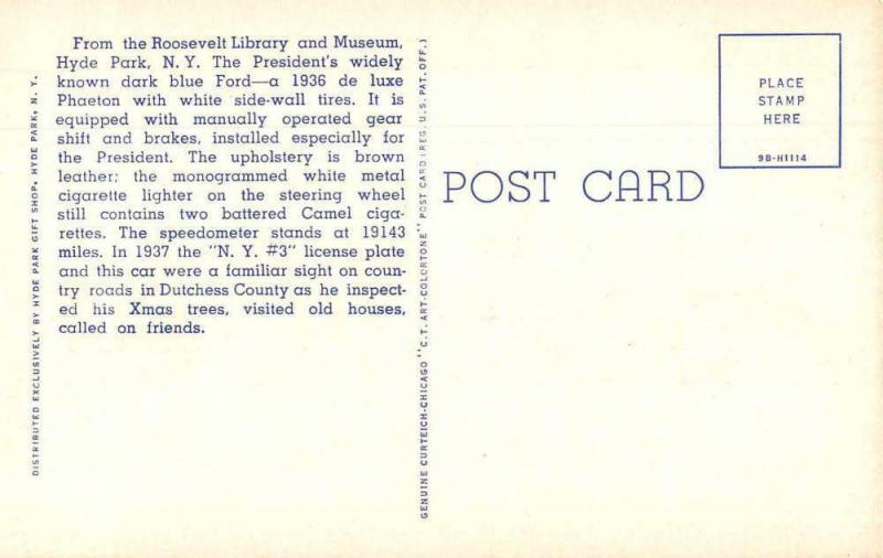 President Roosevelt 1936 Blue Ford Linen Antique Postcard J73743 