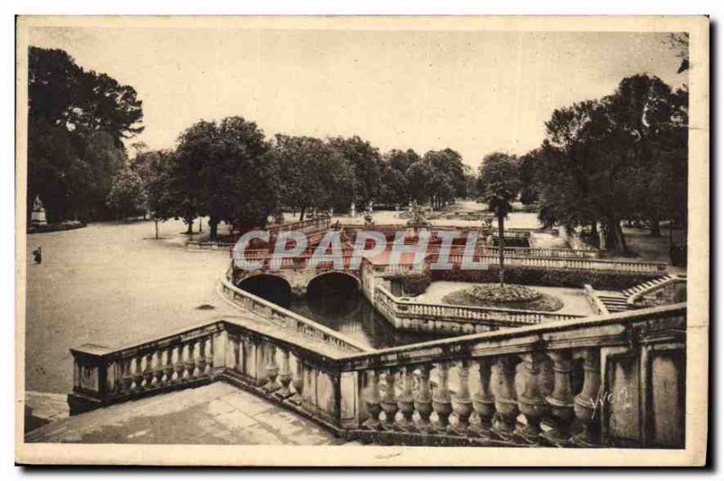 Old Postcard Nimes Gard Fountain Gardens Overview Roman Baths