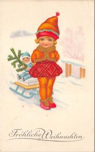 BG8294 girl with toy fir branch   weihnachten christmas greetings germany