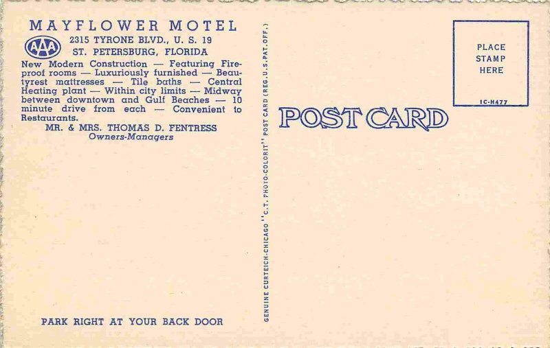 Mayflower Motel Moonlight Night US 19 St Petersburg Florida linen postcard