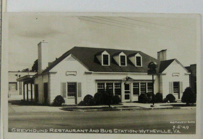 1940s RPPC Greyhound Restaurant Bus Station Wytheville VA Street View Postcard