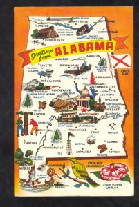 GREETINGS FROM ALABAMA STATE MAP POSTCARD