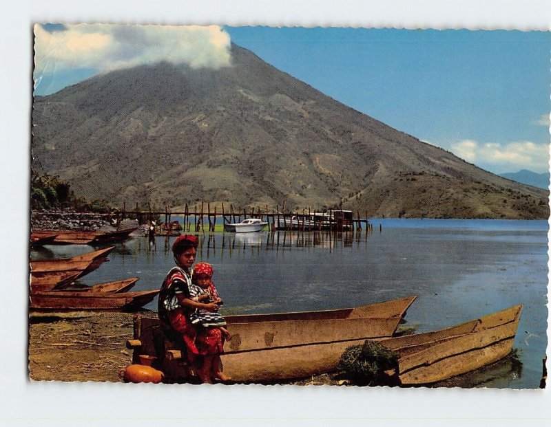 Postcard Skirts of San Pedro Volcano and Bay of Santiago Atitlán, Guatemala