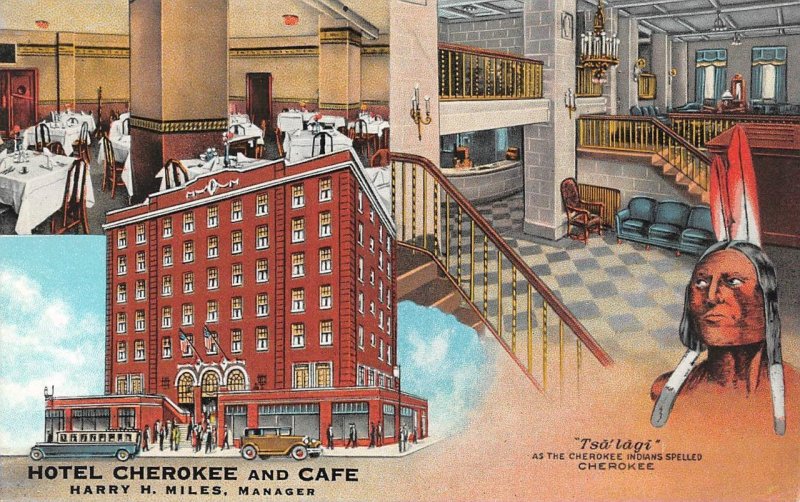 Cleveland, TN Tennessee HOTEL CHEROKEE & CAFE~Lobby ROADSIDE Bradley Co Postcard 