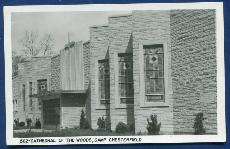 Camp Chesterfield Indiana in Cathedral of the Woods real photo postcard RPPC