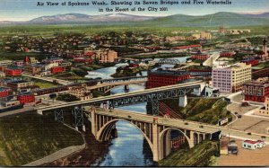 Washington Spokane Aerial View Showing Seven Bridges and Five Waterfalls