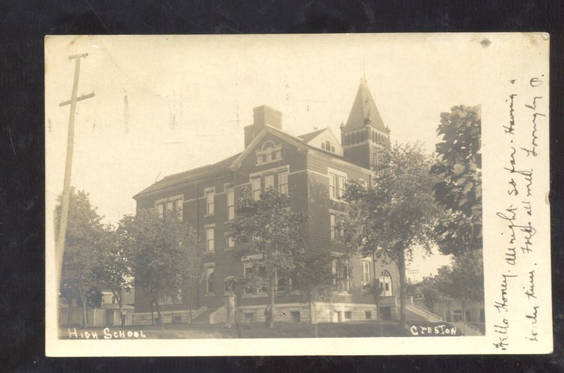 Rppc Creston Iowa High School Building 1906 Vintage Real Photo Postcard