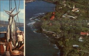 Kailua-Kona Hawaii HI Fishing Catch & Birdseye View Postcard