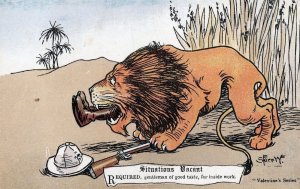 Lion Eats Animal Safari Hunter Man Alive Tucks Comic Postcard