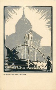 An Original woodblock print by the Eldon Press Philadelphia Logan Circle 