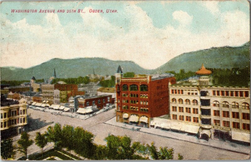 Overlooking Washington Ave and 25th Street Ogden UT c1909 Vintage Postcard I37